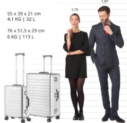 CarryOn Kofferset ULD - Luxe Aluminium Handbagage Koffer 55cm + 76cm Grote Reiskoffer - Dubbel TSA Slot - Zilver -Voyago Winkel 1200x1162