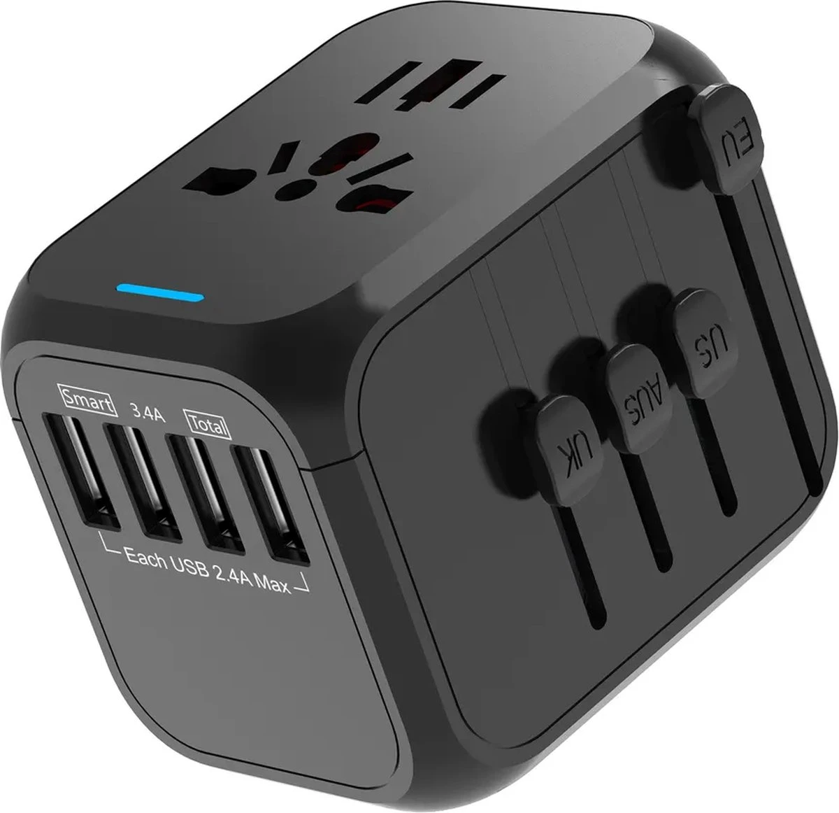 Universele Wereldstekker - 4 USB Poorten - Reisstekker - Internationale Reisstekker Voor 150+ Landen - Amerika (USA) - Engeland (UK) - Australië - Azië - Zuid Amerika - Afrika - Wereldstekkers - Zwart 3 Universele Wereldstekker - 4 USB Poorten - Reisstekker - Internationale Reisstekker Voor 150+ Landen - Amerika (USA) - Engeland (UK) - Australië - Azië - Zuid Amerika - Afrika - Wereldstekkers - Zwart