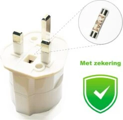 Colorful Sun® Universele Wereldstekker - Engeland, Schotland(UK) - Reisstekker Type G - 1 Stuk - Europa(EU) Naar UK / SG / HK / IN / MY, Hong Kong, Ierland, Malta, Maleisië, Singapore En Het Arabisch Schiereiland - Kinderbeveiliging - Wit -Voyago Winkel 1200x1165 6