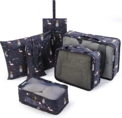 Qpacks - Tropical Treasure Packing Cubes Set 6-delig - Waterdicht - Patroon - Blauw Print - Toilettas - Koffer Organiser - Backpack