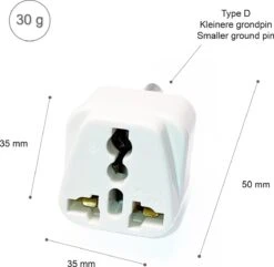 Colorful Sun® Universele Wereldstekker - India, Nepal - Reisstekker Type D - 1 Stuk - Europa, EU / US / CN / AU / FR / JP / IT Naar IN / NP, Sri Lanka, Dubai, Nepal, Congo, Nigeria, Senegal, Madagaskar, Malediven, Qatar En Monaco - Wit -Voyago Winkel 1200x1169 38