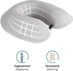 Komfortec Nekkussen (reizen) - Reiskussen - Traagschuim Nekkussen Voor Vliegtuig, Auto, Bus, Trein En Camping - U-vormig - Lichtgrijs -Voyago Winkel 1200x1171 14