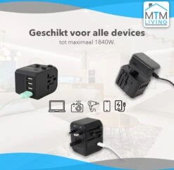 MTM Universele Reisstekker Met USB-C En 4 USB Poorten - Internationale Reisstekker Voor 150+ Landen - Zwart 13 MTM Universele Reisstekker Met USB-C En 4 USB Poorten - Internationale Reisstekker Voor 150+ Landen - Zwart -Voyago Winkel 1200x1171 5