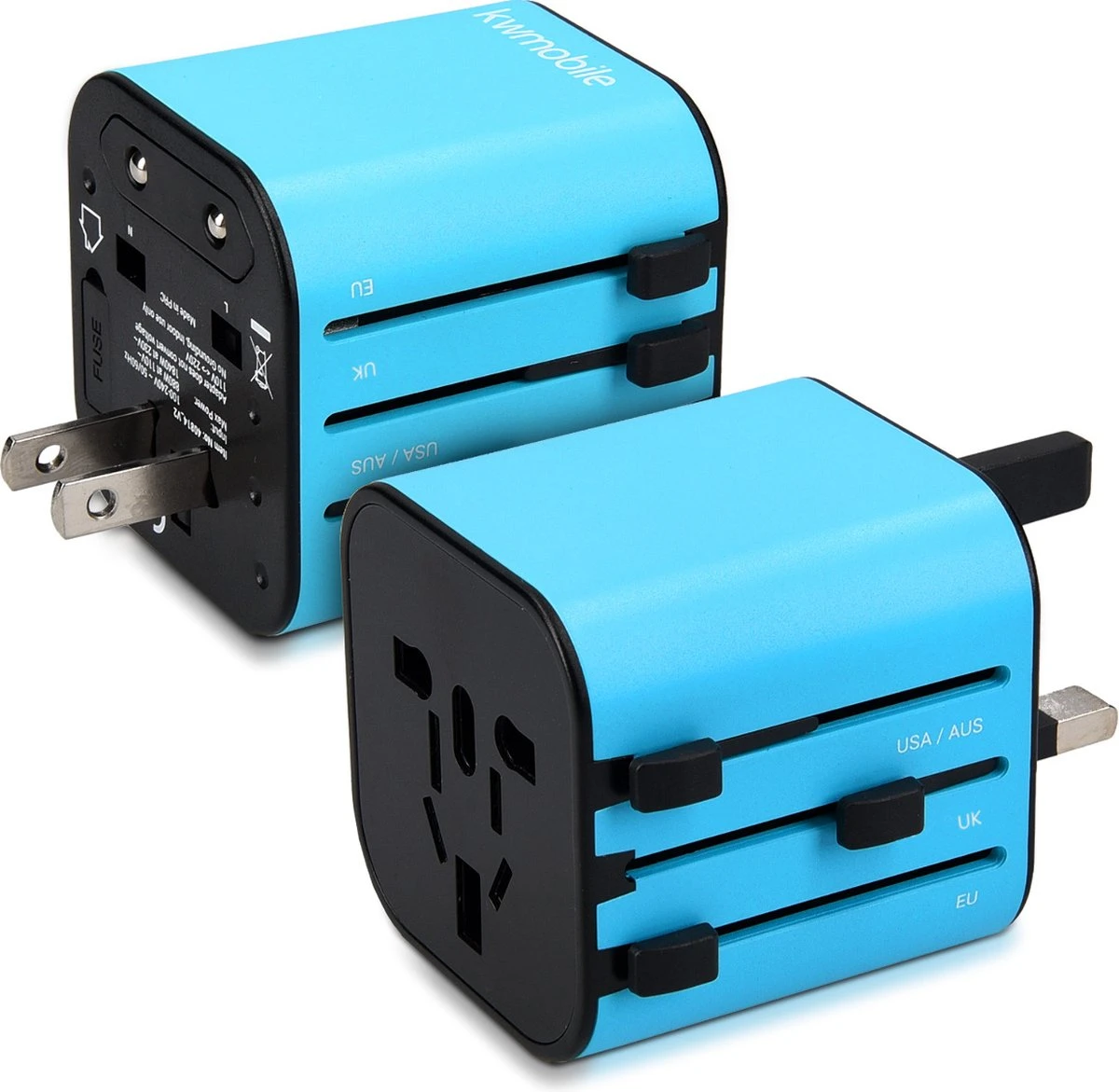 Kwmobile Wereldstekker Universeel - Reisstekker Geschikt Voor De Hele Wereld - Europa, Verenigde Staten, Afrika, Australië En Azië - Blauw 6 Kwmobile Wereldstekker Universeel - Reisstekker Geschikt Voor De Hele Wereld - Europa, Verenigde Staten, Afrika, Australië En Azië - Blauw - Afbeelding 4