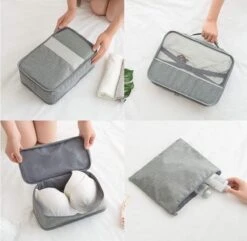 Merkloos Luxe Packing Cubes Set - Uitgebreide 7 Delige Set - Kleding Organizer Voor Koffer En Backpack - Bagage Organizers Voor Kleding - Ondergoed - Schoenen - Elektronica - Waszak - Grijs -Voyago Winkel 1200x1171 9