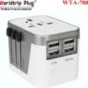 Merkloos Universele Wereldstekker Met 4 USB Poorten - Internationale Reisstekker Voor 150+ Landen-Australië - Zuid Amerika-Engeland (UK) - Amerika (USA) - Reis Adapter - Wereld Stekker - Oplader – Wit Met Grijs -Voyago Winkel 1200x1172 8