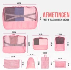 Packing Cubes - 8 Delig - Bagage Organizers - Kleding Organizer - Koffer Organizer Set - Koffer Organizer Set - Compression Cube - Roze -Voyago Winkel 1200x1175 25