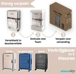 Asyam Units- Handbagage- Invouwbaar- Koffer- Koffer 38L- Spinner Wielen- TSA Slot- Lichtgewicht- Khaki -Voyago Winkel 1200x1175 4