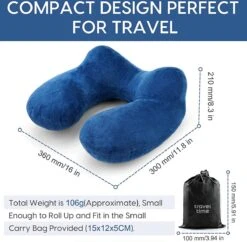 Traveltime Opblaasbaar Nekkussen Met Opbergtasje - Vliegtuig Kussen - Reiskussentje - Fluweel - U-Vorm - Blauw -Voyago Winkel 1200x1177 19