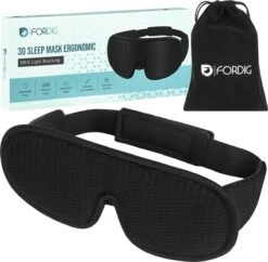 ForDig Ergonomische 3D Slaapmasker - 100% Verduisterend Oogmasker Incl. Opbergetui - Ademend Traagschuim Slaap Masker - Verstelbaar Oog Blinddoek - Nachtmasker Slapen - Zwart