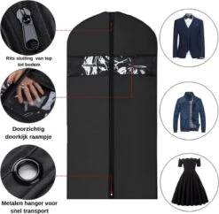 Merkloos 5x XL Duurzame Kledinghoes Met Rits - Doorkijk - 60x150 Cm - Zwart -Voyago Winkel 1200x1177 26