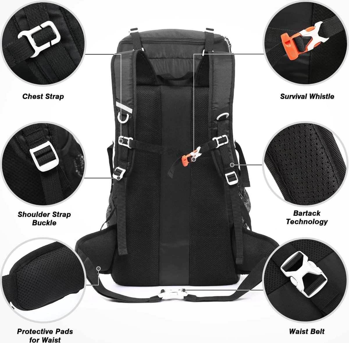 Merkloos Hiking Backpack 50L, Men Women Waterproof Trekking Backpack Travel Backpack Outdoor Hiking Backpack With Rain Cover, Backpacker Backpack For Hiking, Mountaineering, Camping, Travel Sports 7 Merkloos Hiking Backpack 50L, Men Women Waterproof Trekking Backpack Travel Backpack Outdoor Hiking Backpack With Rain Cover, Backpacker Backpack For Hiking, Mountaineering, Camping, Travel Sports - Afbeelding 5