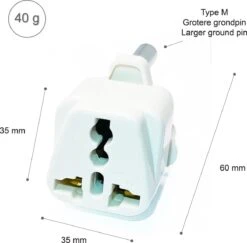 Colorful Sun® Universele Wereldstekker - Zuid Afrika - Reisstekker Type M - 1 Stuk - Europa, EU / US / CN / AU / FR / JP / IT Naar ZA Zuid Afrika, South Africa, Sri Lanka, Tsjaad, Ghana, Bahrein, Mauritius, Somalië, Mozambique En Namibië - Wit -Voyago Winkel 1200x1180 23