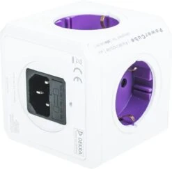 DesignNest PowerCube ReWirable DUO USB Reisstekker - Reis Adapter - 4 Stopcontacten - 2 USB Laders - 3x Wereld Reis Plug + 1 Meter IEC EU Kabel DE - Wit/Paars - Wereld Stekker -Voyago Winkel 1200x1180 24