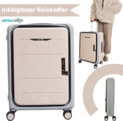 Asyam Units- Handbagage- Invouwbaar- Koffer- Koffer 38L- Spinner Wielen- TSA Slot- Lichtgewicht- Khaki
