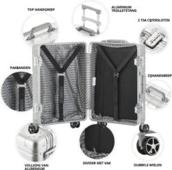 CarryOn Kofferset ULD - Luxe Aluminium Handbagage Koffer 55cm + 76cm Grote Reiskoffer - Dubbel TSA Slot - Zilver -Voyago Winkel 1200x1183 1