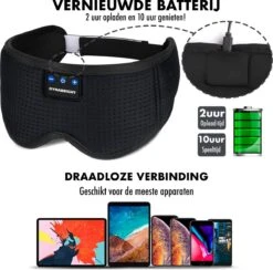 DynaBright Slaapmasker Bluetooth - Ingebouwde Speakers - Incl. Reistas En Oordoppen - Ergonomisch - 100% Verduisterend - Traagschuim - Oogmasker - Bluetooth 5.0 - Wasbaar/Verstelbaar - Slaap Masker Kinderen - 20m Bereik -Voyago Winkel 1200x1183 14