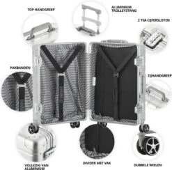 CarryOn ULD Handbagage - Luxe Aluminium Trolley 55cm - Dubbel TSA Slot - Dubbele Wielen - Aluminium -Voyago Winkel 1200x1183 2