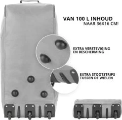 TravelZ Opvouwbare Wieltas | Reistas Op Wielen | 100 Liter | Verbeterd 2022 Model | Grijs -Voyago Winkel 1200x1184 7