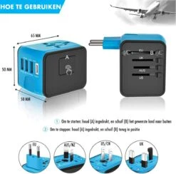 DynaBright Universele Wereldstekker Met USB-C En 3 USB Poorten - Internationale Reisstekker - 4 Delig - Reisadapter - Blauw - Reisstekker -Voyago Winkel 1200x1185 11