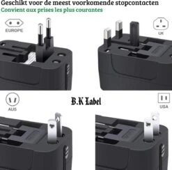 B.K Label Universele Internationale Reisstekker - 2 Usb Poorten -Voyago Winkel 1200x1187 19