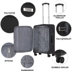 TravelZ Softspinner TSA Handbagagekoffer 55cm - Zachte Reiskoffer Dubbele Wielen – Zwart -Voyago Winkel 1200x1187 3