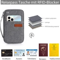 Plugstore - Suweir Paspoorttas Familie Paspoorthoes En 3 Stuks Kofferlabels Reisdocumententas Reisorganizer Met RFID-blokkering Voor Paspoort, Creditcards, Reisdocumenten, ID-kaart, Grijs Grijs -Voyago Winkel 1200x1188 17