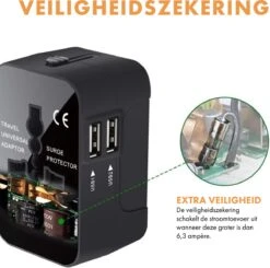 MethoBrick Universele Wereldstekker - Reisstekker - 160+ Landen - 2 USB Poorten - Zwart -Voyago Winkel 1200x1189 17