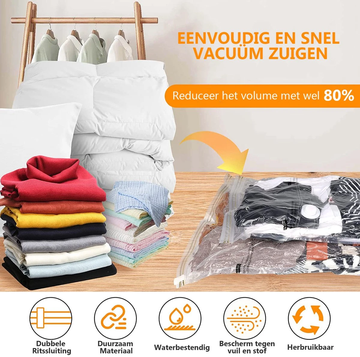 Meisterhome Vacuümzakken 5 Stuks - 80 X 100 Cm – Opbergzakken Voor Kleding, Dekbedden En Kussens – Vacuüm Zakken 5 Meisterhome Vacuümzakken 5 Stuks - 80 X 100 Cm – Opbergzakken Voor Kleding, Dekbedden En Kussens – Vacuüm Zakken - Afbeelding 3