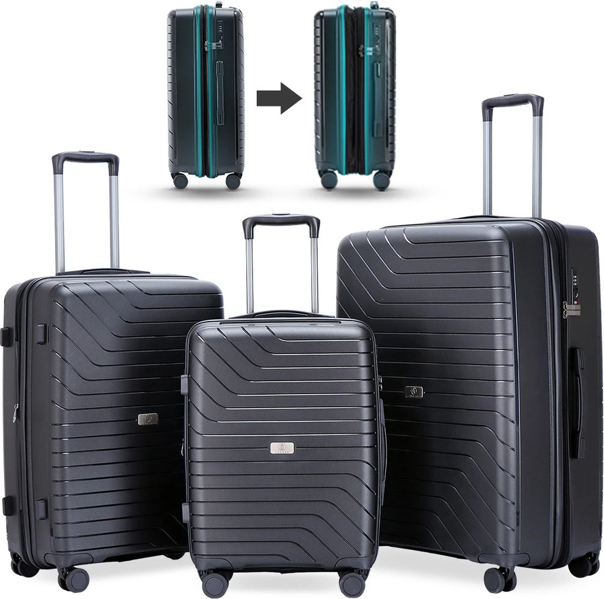 Legage Kofferset - Kofferset 3-Delig - Inclusief TSA Sloten - 1 Handbagage Koffer - Trolley - Zwart 3 Legage Kofferset - Kofferset 3-Delig - Inclusief TSA Sloten - 1 Handbagage Koffer - Trolley - Zwart
