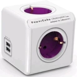 DesignNest PowerCube ReWirable DUO USB Reisstekker - Reis Adapter - 4 Stopcontacten - 2 USB Laders - 3x Wereld Reis Plug + 1 Meter IEC EU Kabel DE - Wit/Paars - Wereld Stekker -Voyago Winkel 1200x1193 16