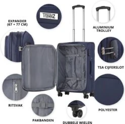 TravelZ Softspinner TSA Kofferset - 3-delige Zachte Trolleyset - Dubbele Wielen En Voorvakken Blauw -Voyago Winkel 1200x1194 11