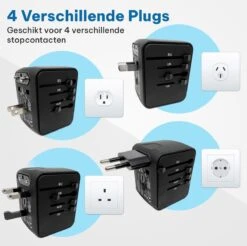 TravelHawk Universele Wereldstekker Met USB-C En 3 USB Poorten - Reisstekker - Internationale Reisstekker Voor 150+ Landen - Amerika (USA) - Engeland (UK) - Australië - Azië - Zuid Amerika - Afrika - Wereldstekkers - Zwart -Voyago Winkel 1200x1195 18