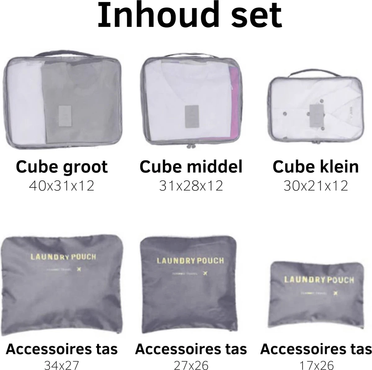 Packing Cubes - 6 Delig - Bagage Organizers - Kleding Organizer - Koffer Organizer Set - Koffer Organizer Set - Compression Cube - Grijs 9 Packing Cubes - 6 Delig - Bagage Organizers - Kleding Organizer - Koffer Organizer Set - Koffer Organizer Set - Compression Cube - Grijs - Afbeelding 7