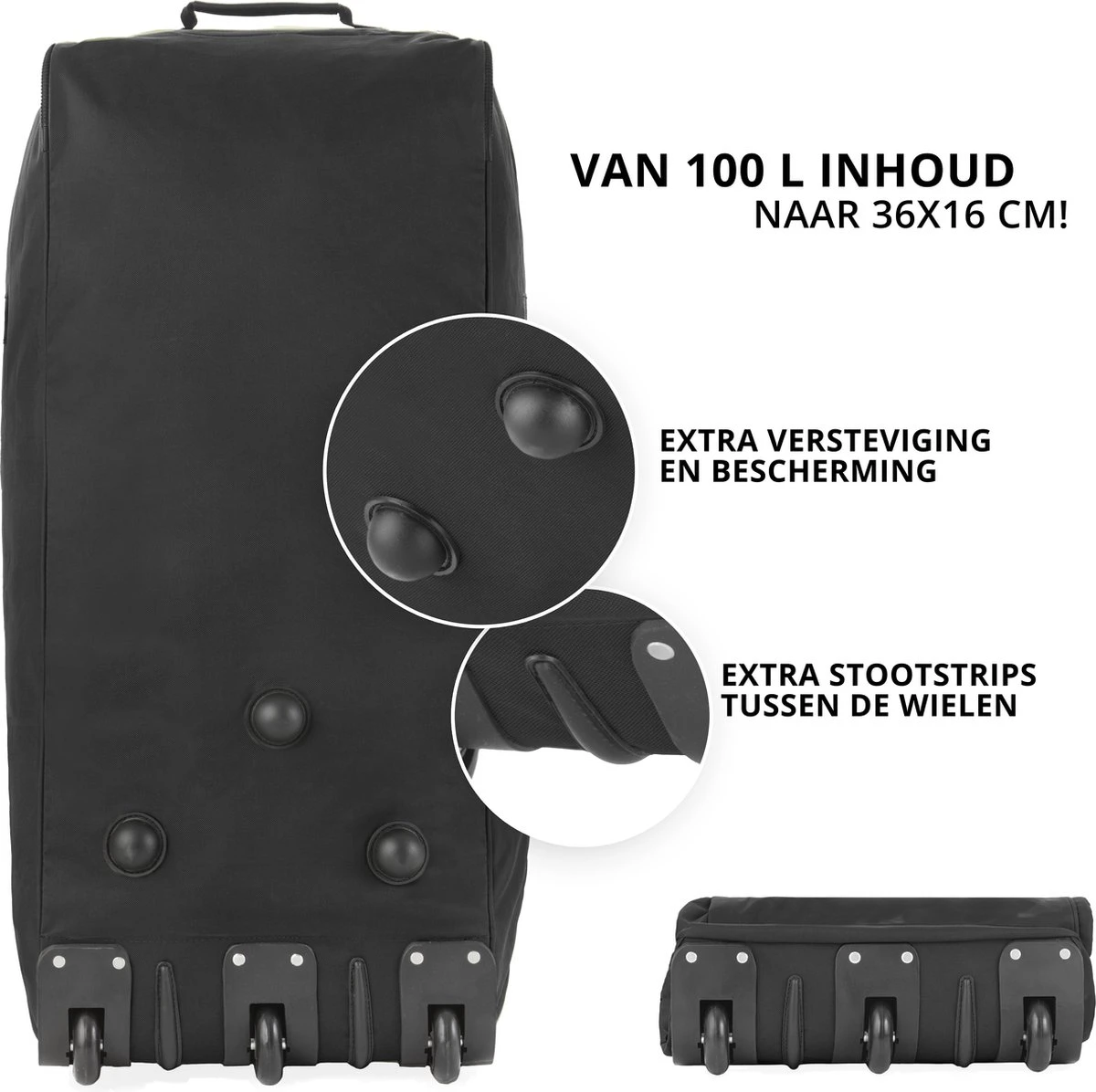 TravelZ Opvouwbare Wieltas | Reistas Op Wielen | 100 Liter | Verbeterd 2022 Model | Zwart 5 TravelZ Opvouwbare Wieltas | Reistas Op Wielen | 100 Liter | Verbeterd 2022 Model | Zwart - Afbeelding 3
