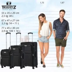 TravelZ Softspinner TSA Kofferset - 3-delige Zachte Trolleyset - Dubbele Wielen En Voorvakken Zwart -Voyago Winkel 1200x1199 23