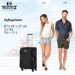 Travelz Softspinner TSA Reiskoffer 67cm - Zachte Reiskoffer Met Expander - Zwart -Voyago Winkel 1200x1199