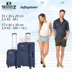 TravelZ Softspinner TSA Kofferset - 2-delig Handbagage + Grote Koffer 77cm - Dubbele Wielen - Blauw -Voyago Winkel 1200x1199 25