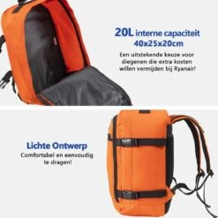 CabinMax Metz Reistas – Handbagage 20L – Rugzak – Schooltas - 40x25x20 Cm – Compact Backpack – Lichtgewicht – Oranje -Voyago Winkel 1200x1199 30