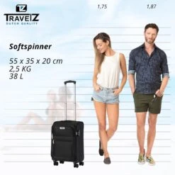 TravelZ Softspinner TSA Handbagagekoffer 55cm - Zachte Reiskoffer Dubbele Wielen – Zwart -Voyago Winkel 1200x1199 9