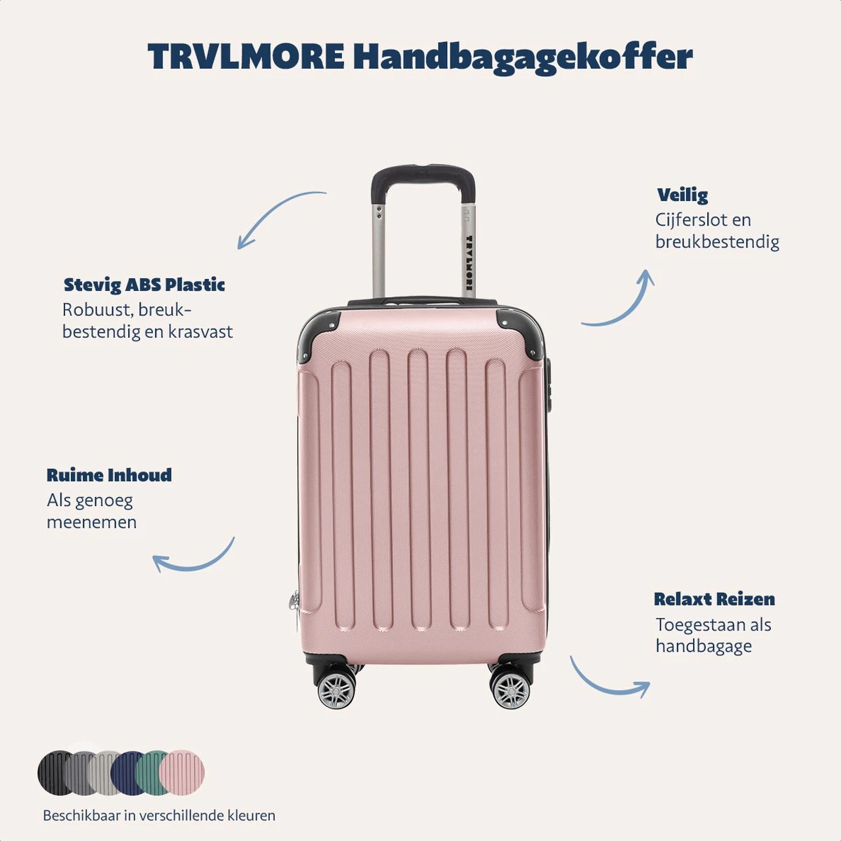 TRVLMORE Koffer - Handbagage - 54x36x20cm - 38L - Roségoud 4 TRVLMORE Koffer - Handbagage - 54x36x20cm - 38L - Roségoud - Afbeelding 2