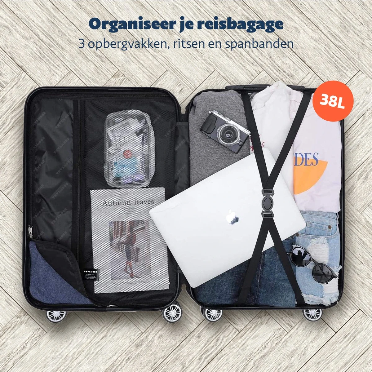 TRVLMORE Koffer - Handbagage - 54x36x20cm - 38L - Roségoud 7 TRVLMORE Koffer - Handbagage - 54x36x20cm - 38L - Roségoud - Afbeelding 5
