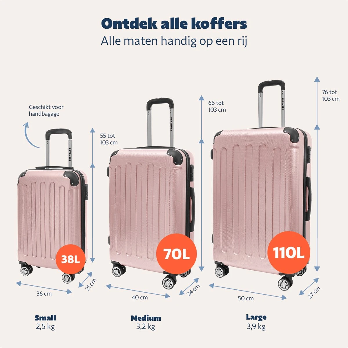 TRVLMORE Koffer - Handbagage - 54x36x20cm - 38L - Roségoud 10 TRVLMORE Koffer - Handbagage - 54x36x20cm - 38L - Roségoud - Afbeelding 8