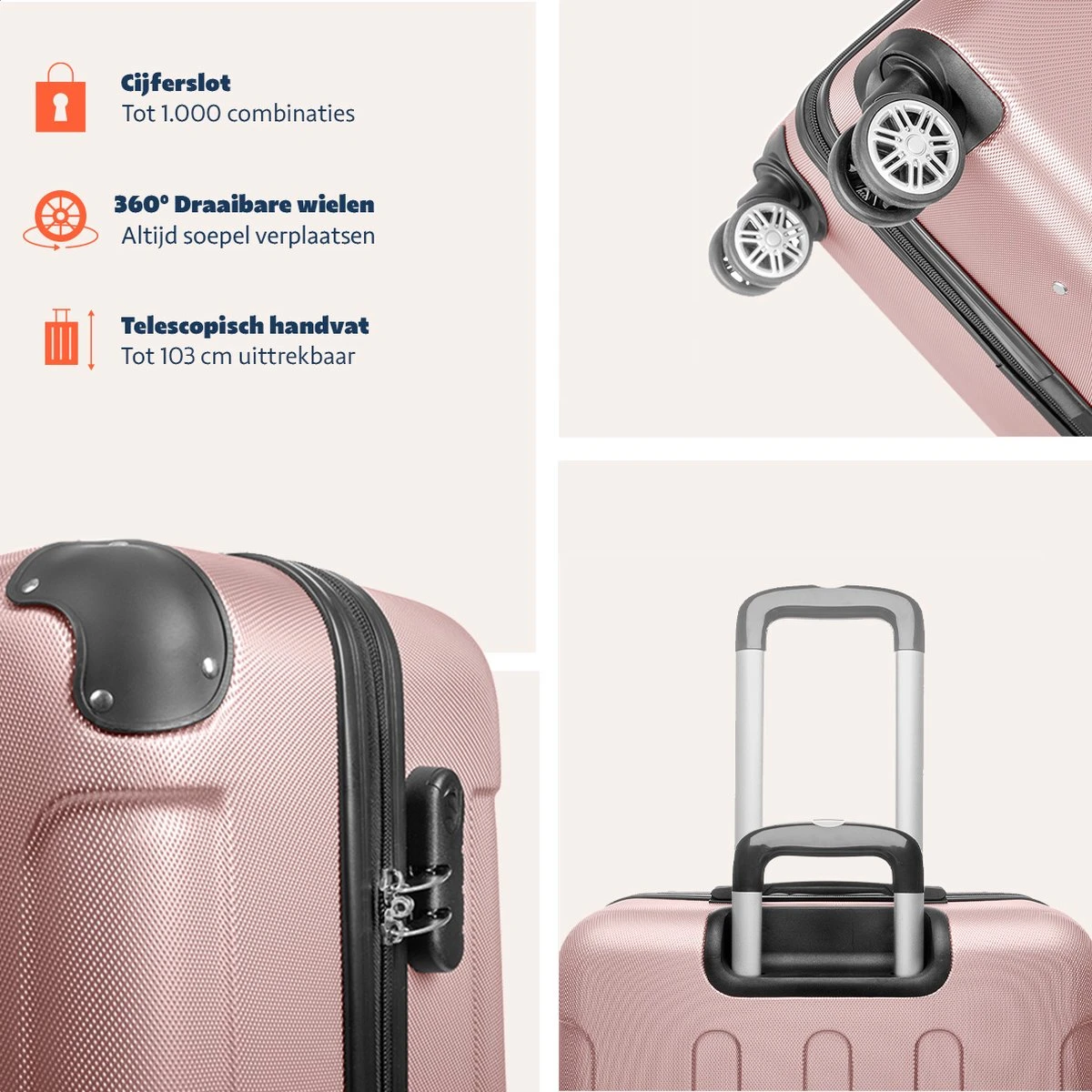 TRVLMORE Koffer - Handbagage - 54x36x20cm - 38L - Roségoud 11 TRVLMORE Koffer - Handbagage - 54x36x20cm - 38L - Roségoud - Afbeelding 9