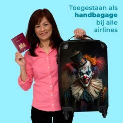 NoBoringSuitcases.com® Trolley - Reiskoffers - Clown - Hoed - Kraag - Portret - Horror - Trolley Op Wieltjes - Past Binnen 55x40x20 Cm En 55x35x25 Cm - Koffertje - Handbagagekoffer -Voyago Winkel 1200x1200 1361