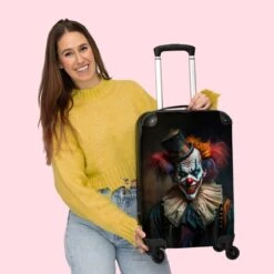 NoBoringSuitcases.com® Trolley - Reiskoffers - Clown - Hoed - Kraag - Portret - Horror - Trolley Op Wieltjes - Past Binnen 55x40x20 Cm En 55x35x25 Cm - Koffertje - Handbagagekoffer -Voyago Winkel 1200x1200 1363
