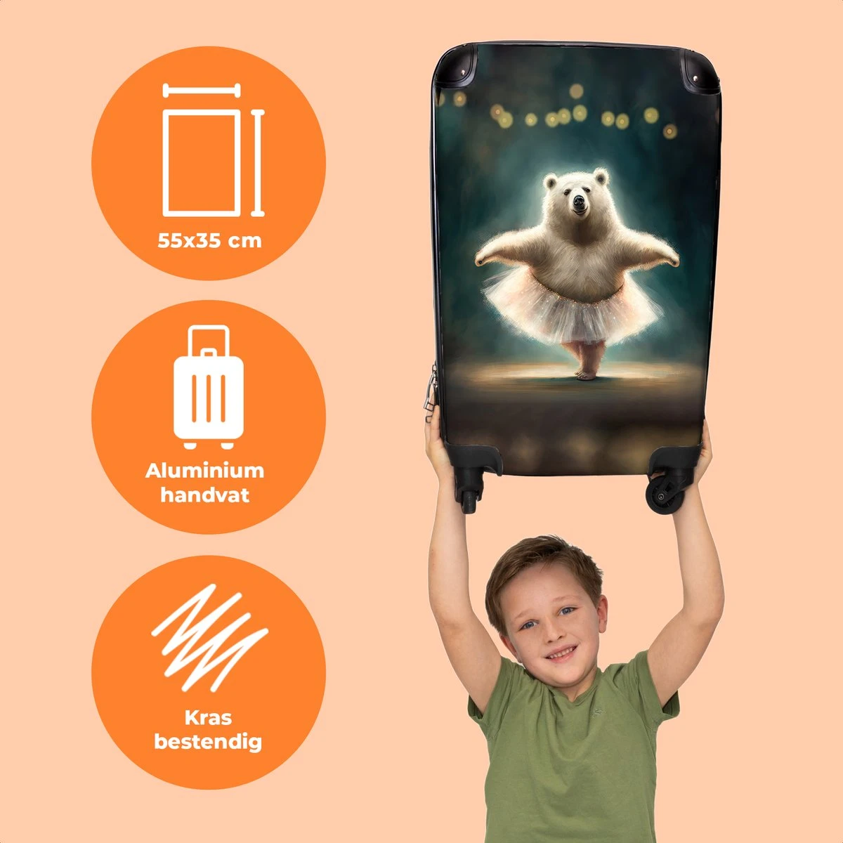 NoBoringSuitcases.com® Koffer - Beer - Rok - Ballet - Licht - Portret - Trolley Op Wieltjes - Reiskoffer - Past Binnen 55x40x20 Cm En 55x35x25 Cm - Handbagagekoffer - Fotokoffer 5 NoBoringSuitcases.com® Koffer - Beer - Rok - Ballet - Licht - Portret - Trolley Op Wieltjes - Reiskoffer - Past Binnen 55x40x20 Cm En 55x35x25 Cm - Handbagagekoffer - Fotokoffer - Afbeelding 3