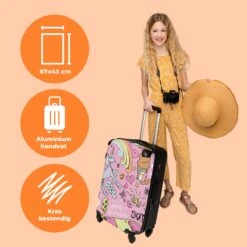 NoBoringSuitcases.com® Koffer Groot - Roze - Eenhoorn - Skateboard - Tekening - Trolley Koffer Met TSA-slot - Met Wielen - 90 Liter - Reiskoffer - 66 Cm -Voyago Winkel 1200x1200 1551
