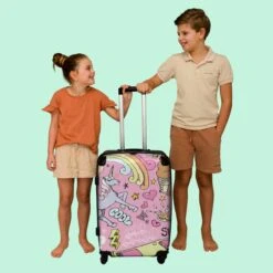 NoBoringSuitcases.com® Koffer Groot - Roze - Eenhoorn - Skateboard - Tekening - Trolley Koffer Met TSA-slot - Met Wielen - 90 Liter - Reiskoffer - 66 Cm -Voyago Winkel 1200x1200 1555