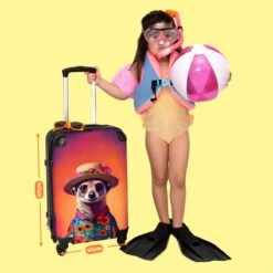 NoBoringSuitcases.com® Koffer Groot - Meerkat - Bloemen - Hoed - Dieren - Portret - Trolley Koffer Met TSA-slot - Met Wielen - 90 Liter - Reiskoffer - 66 Cm -Voyago Winkel 1200x1200 1592